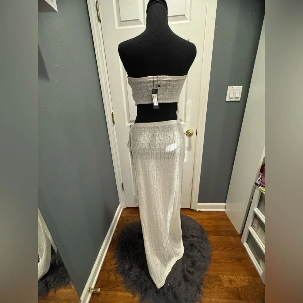 Cream Crochet bandeau cut out maxi beach dress in US size 6